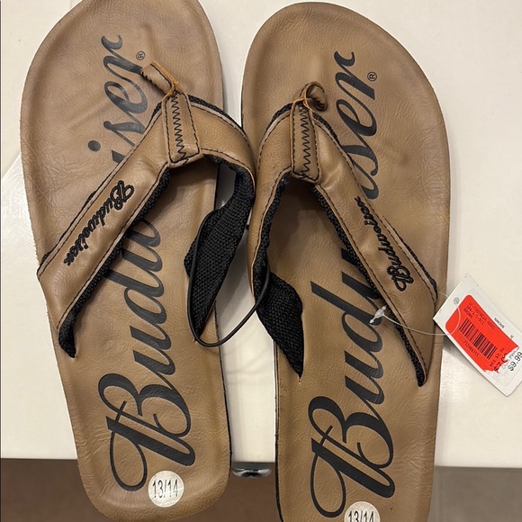 Budweiser Tan and Black Flip Flops Size 13/14 - Picture 1 of 7